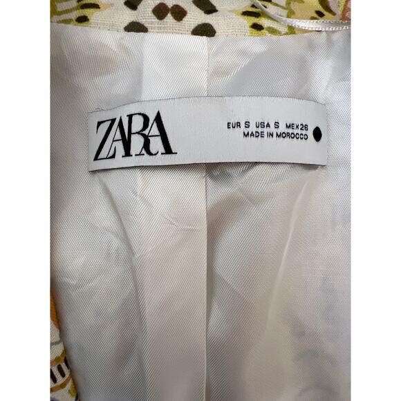 Zara Printed Linen Blend Set Blazer Flare Leg Pants Women's Small Multicolor - Picture 7 of 10